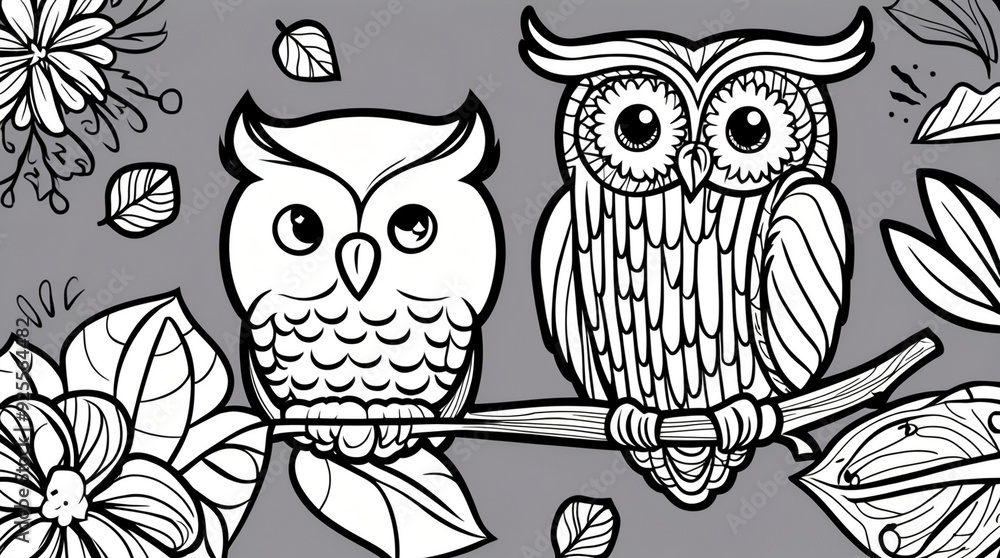 Fototapeta premium Coloring page, cute owl