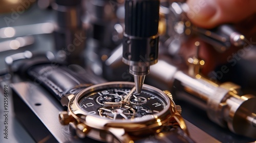 Close-up of a watch repair process, showcasing meticulous craftsmanship and attention to detail in timepiece assembly.