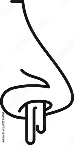 Simple line art icon of a human nose having a runny nose, indicating illness or allergy