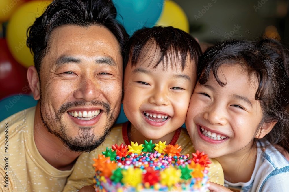 A Joyful Family Takes Selfies Together At Home, Celebrating Their Child'S Birthday, Capturing Precious Moments Of Asian Family Life A Joyful Family Takes Selfies Together At Home, Celebrating Their Child'S Birthday, Capturing Precious Moments Of Asian Family Life
