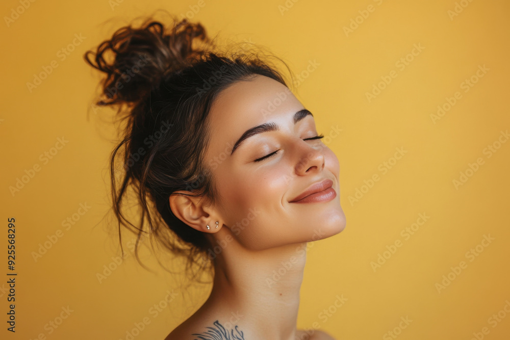A close up of a woman's face with tattoos and her eyes closed A close up of a woman's face with tattoos and her eyes closed