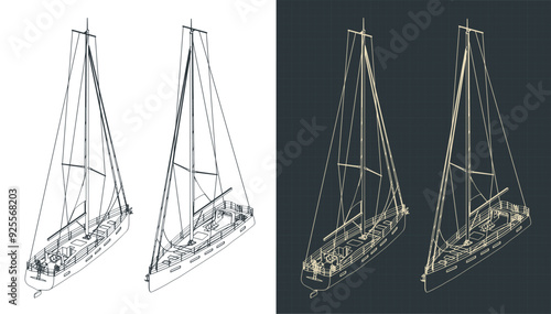 Sailing yacht isometric technical drawings