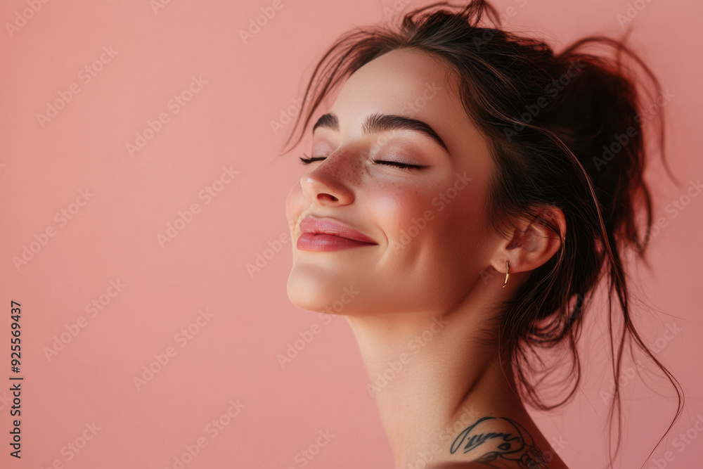 A close up of a woman's face with tattoos and her eyes closed A close up of a woman's face with tattoos and her eyes closed