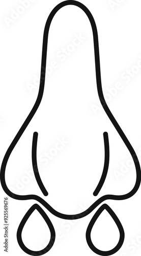 Simple line drawing of a human nose with two drops falling, representing a runny nose