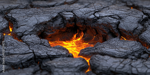 3D cracked stone texture with underground chasm filled with molten lava