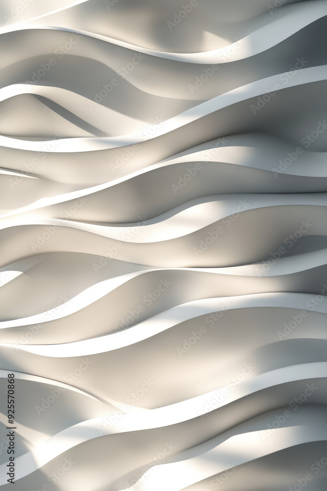 Obraz premium 3D illustration texture of white pattern waves light and shadow. Wall decorative panel