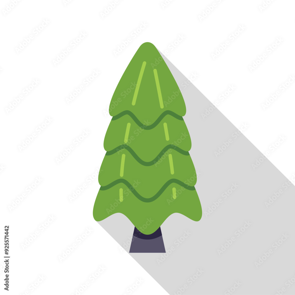 Stylized evergreen coniferous tree is casting a long shadow on the ground