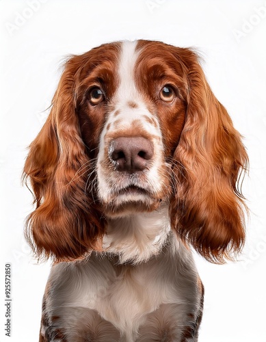 ウェルシュ・スプリンガー・スパニエルのポートレート（Welsh Springer Spaniel portrait on white background） 