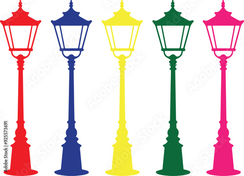 Street light bulbs silhouette, silhouette vector of street lamps in different colors
