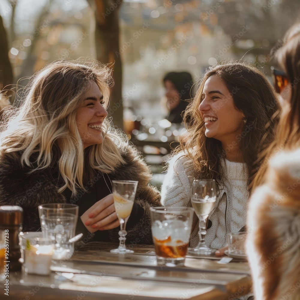 Friends laughing and enjoying drinks together. AI. Friends laughing and enjoying drinks together. AI.