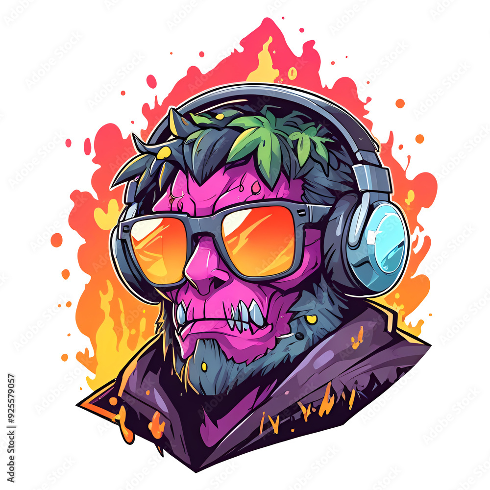 A cartoonish character with a green plant on his head and sunglasses on his face A cartoonish character with a green plant on his head and sunglasses on his face