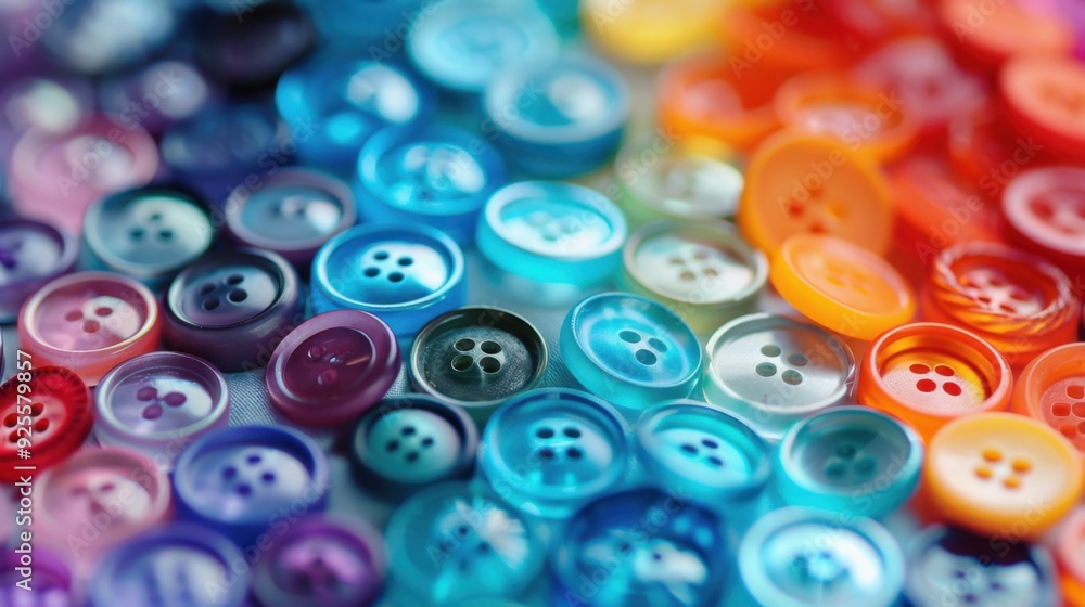 A close-up of buttons being sorted by color, arranged neatly in a rainbow pattern, emphasizing organization and attention to detail. A close-up of buttons being sorted by color, arranged neatly in a rainbow pattern, emphasizing organization and attention to detail.