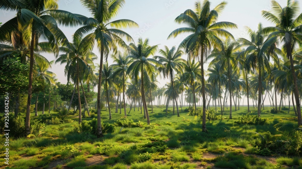 A coconut tree grove with tall palms swaying in the breeze, capturing the essence of tropical agriculture. A coconut tree grove with tall palms swaying in the breeze, capturing the essence of tropical agriculture.