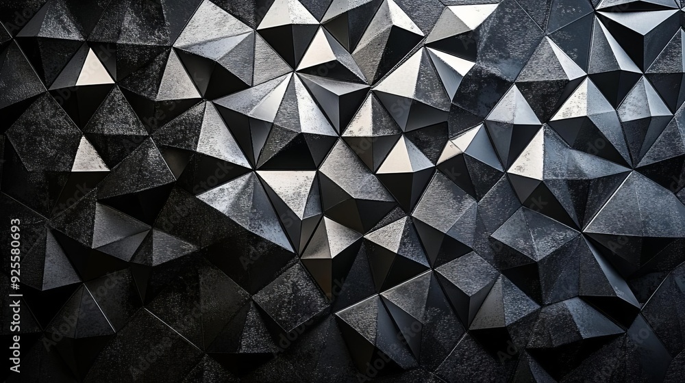Fototapeta premium Textured 3D geometric patterns with deep shadows and metallic tones, designed as a stunning futuristic background for highimpact presentations