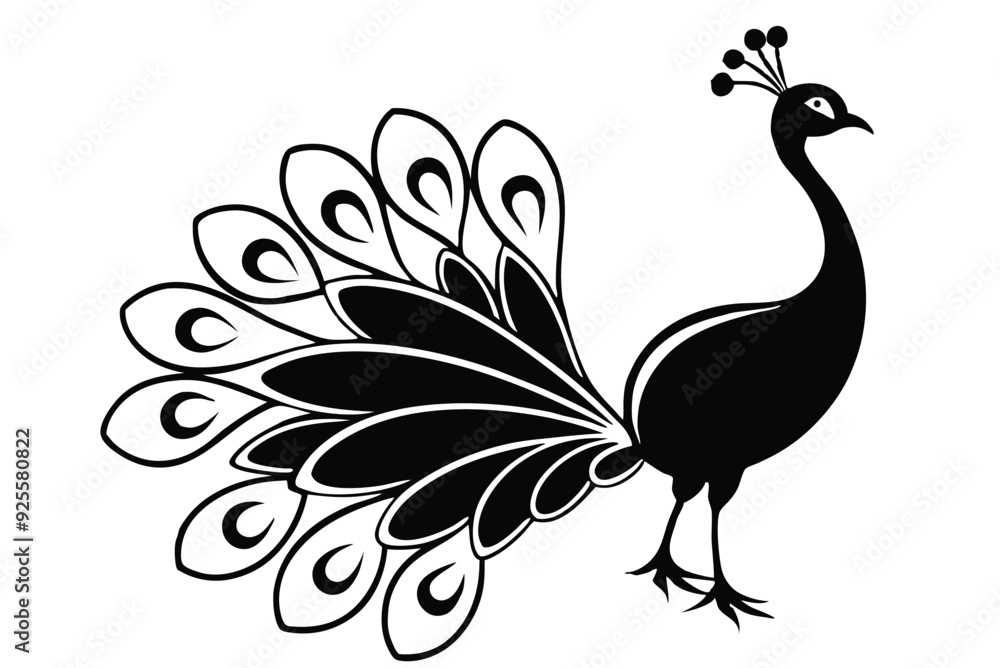 Fototapeta premium peacock style rangoli design vector silhouette 