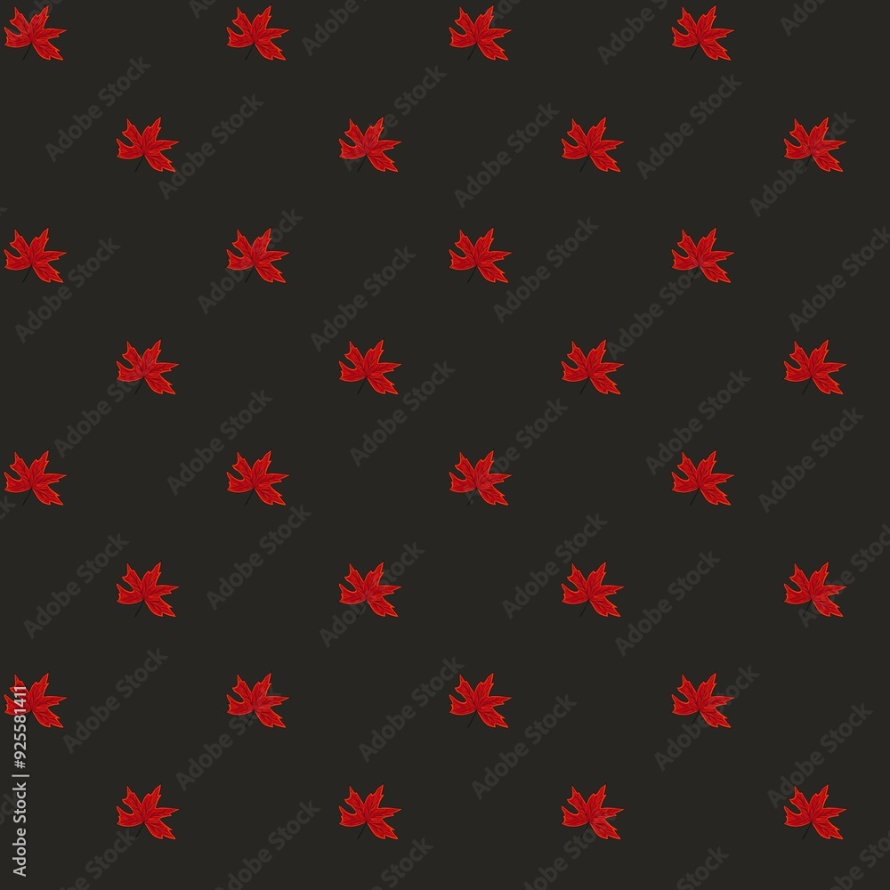 Pattern with red maple leaves with dark background Pattern with red maple leaves with dark background