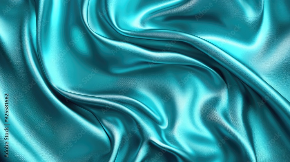 Turquoise soft satin fabric wave background design. Texture with smooth flowing patterns and light shiny effect Turquoise soft satin fabric wave background design. Texture with smooth flowing patterns and light shiny effect