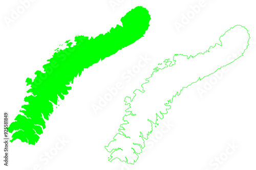 Severny island (Russia, Russian Federation, Novaya Zemlya archipelago) map vector illustration, scribble sketch Severny map photo