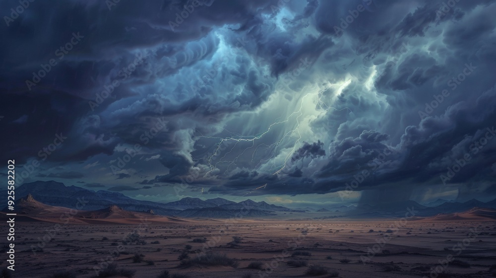 Naklejka premium large electrical storm in a desert