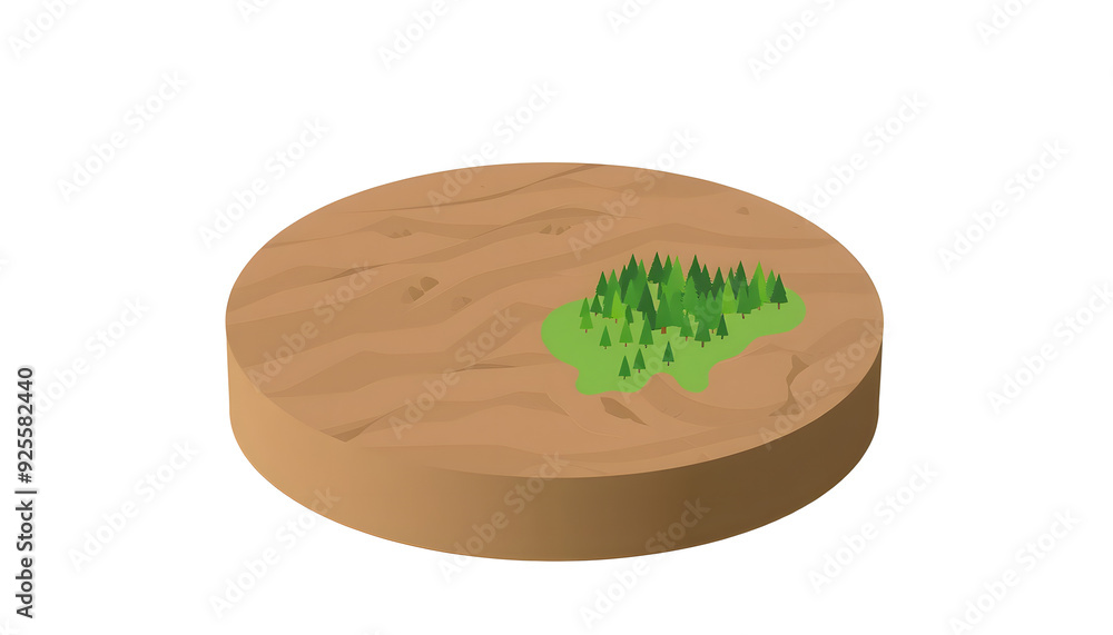 pie chart showing dry land with a small area of green forest