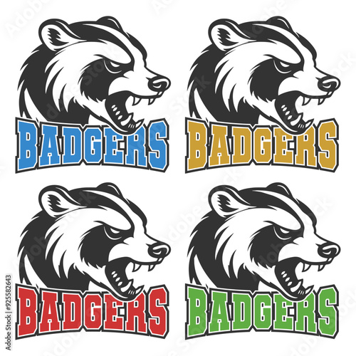 Badgers Illustration Clip Art Design Shape. Mascot Silhouette Icon Vector.