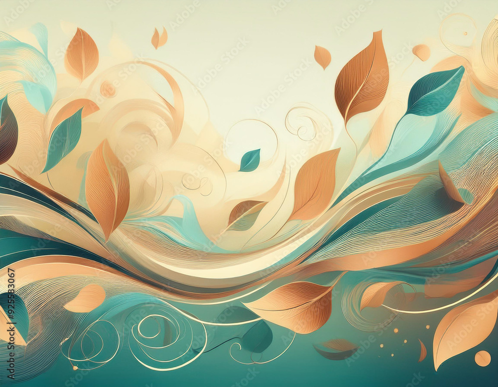 Abstract Wind and Leaves Sweeping Lines and Scattered Leaf Shapes in Motion Abstract Wind and Leaves Sweeping Lines and Scattered Leaf Shapes in Motion
