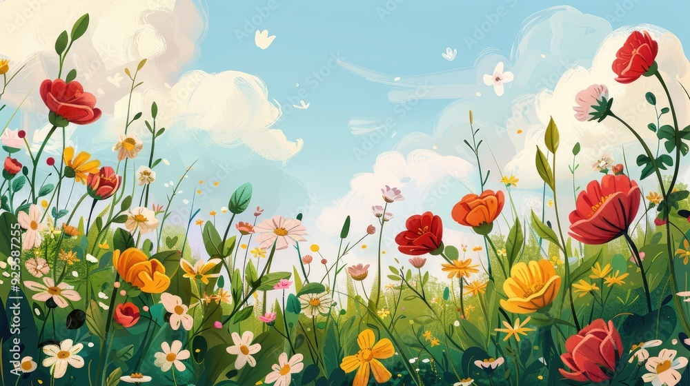 Spring Meadow with a Colorful Bouquet of Flowers Spring Meadow with a Colorful Bouquet of Flowers