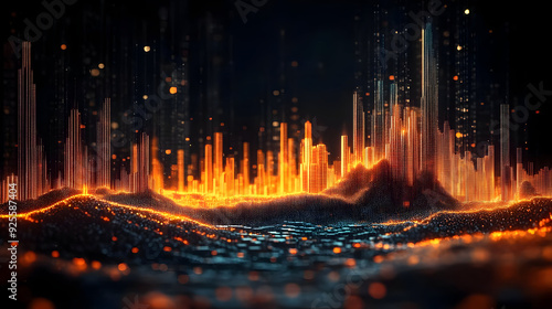 Wallpaper Mural A digital landscape depicting sound waves in vibrant orange and dark tones. Torontodigital.ca