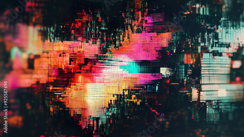 Vibrant Glitch Art with Neon Colors and Distorted Lines