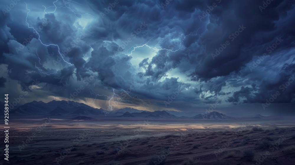 Fototapeta premium large electrical storm in a desert