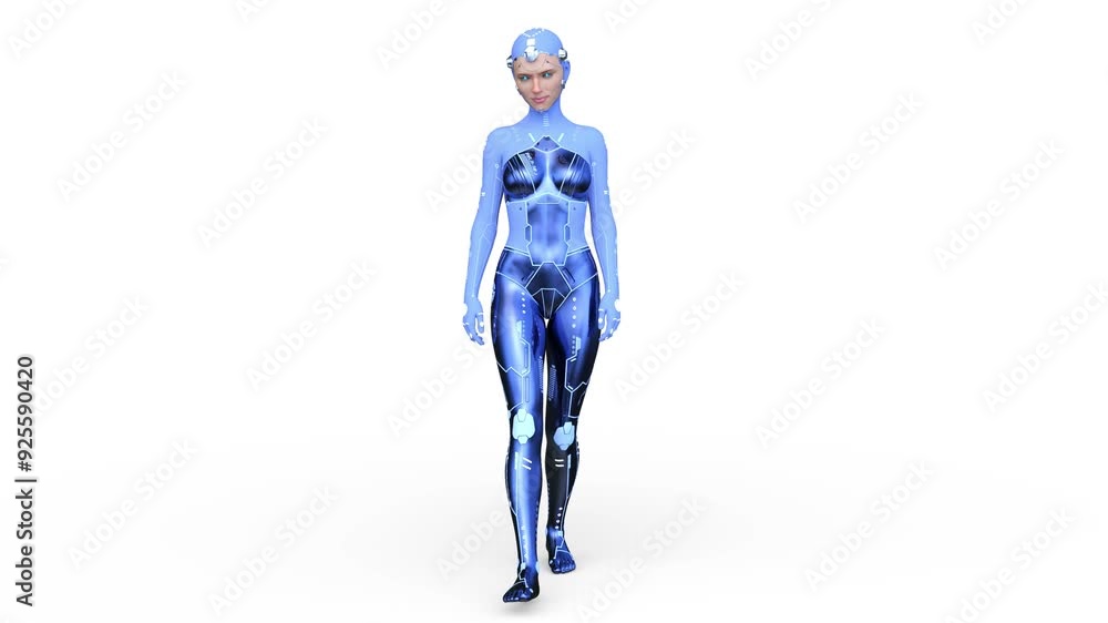 うつむいて歩く女性サイボーグ 3DCGレンダリング うつむいて歩く女性サイボーグ 3DCGレンダリング