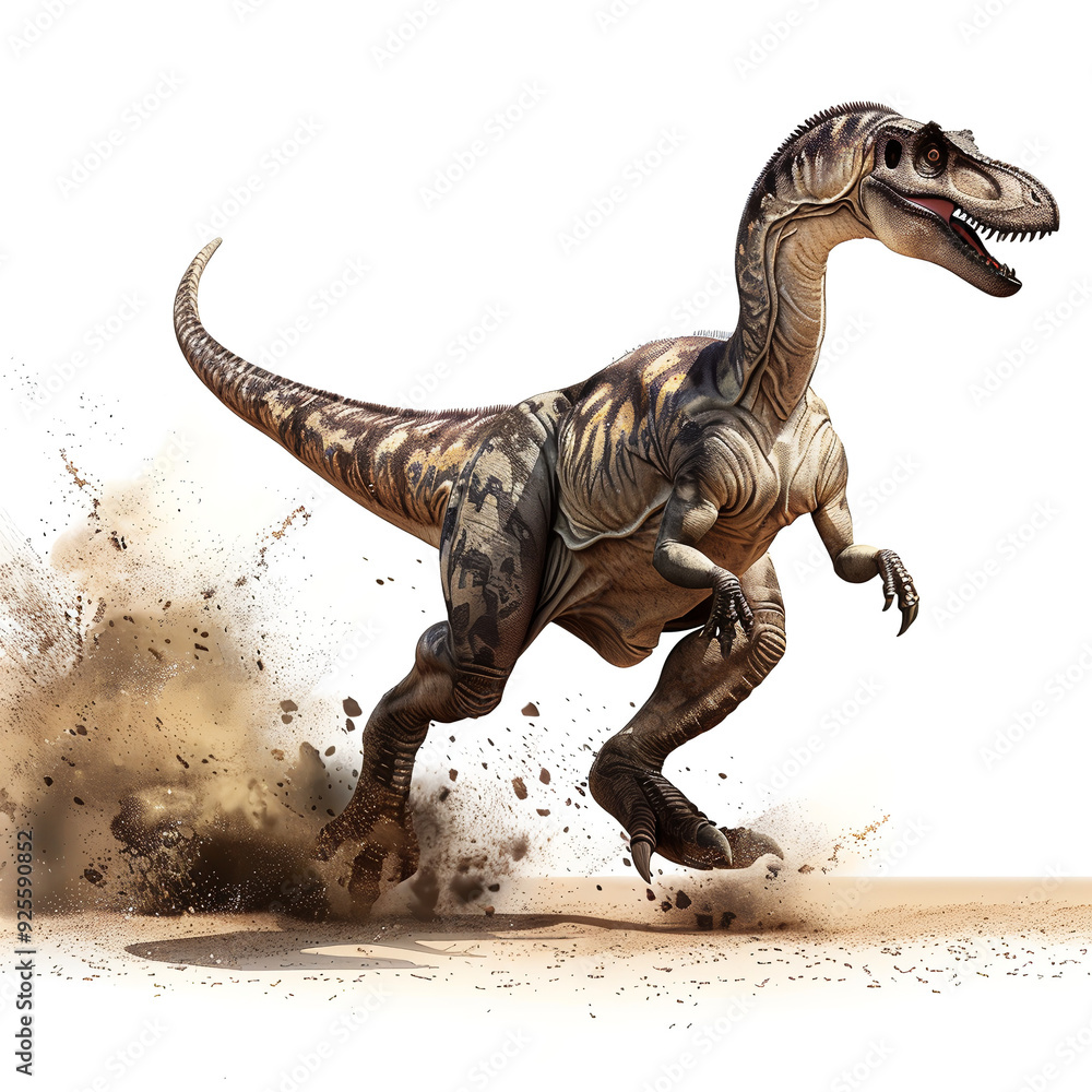 Fototapeta premium Velociraptor in Motion: A Prehistoric Predator’s Stride