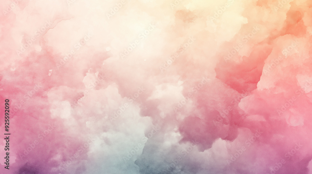 Fototapeta premium Soft and colorful abstract watercolor texture with gentle gradients of pink, orange, and yellow, perfect for artistic backgrounds, designs, and creative projects with copy space.