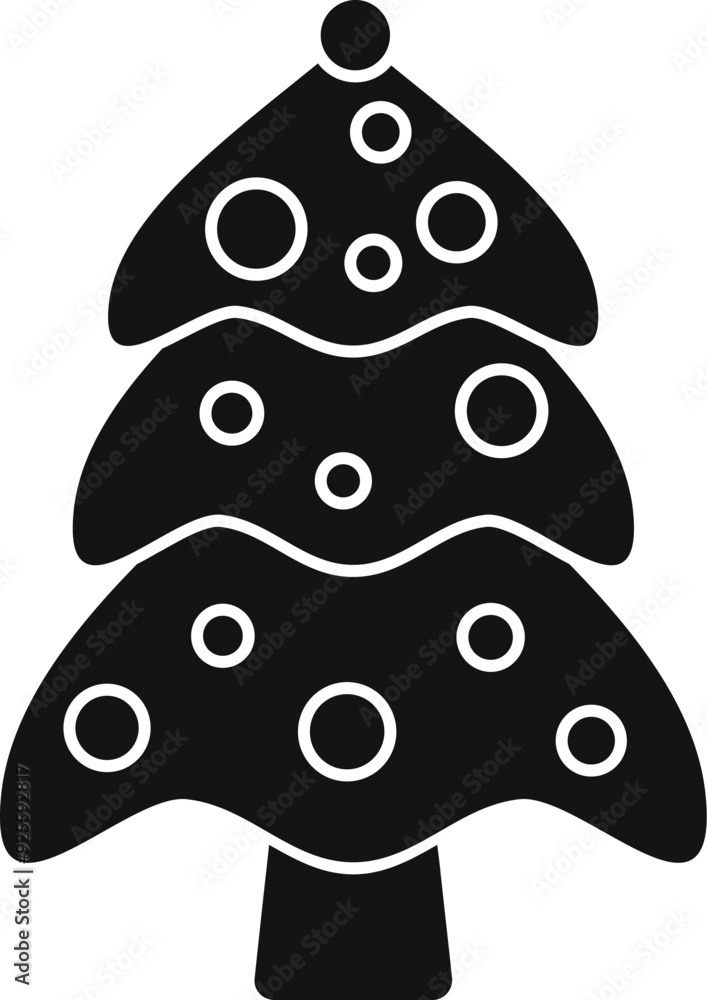 Black glyph icon for a christmas tree decorated with round baubles on a white background Black glyph icon for a christmas tree decorated with round baubles on a white background