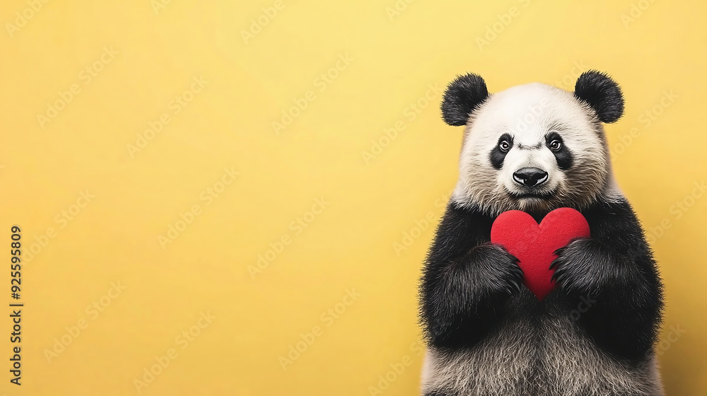 Cute Panda Holding Red Heart Against Yellow Background, Charming And Heart-warming Illustration.
Cute Panda Holding Red Heart Against Yellow Background, Charming And Heart-warming Illustration.