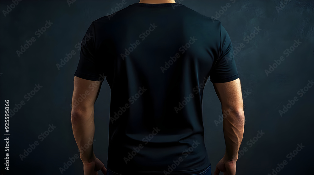 Naklejka premium A person seen from behind wearing a plain black t-shirt.