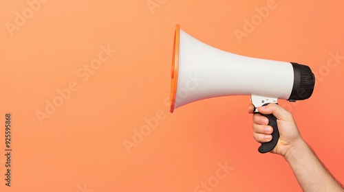 Close-up of a hand with a megaphone, amplifying sales and marketing messages with dynamic visuals