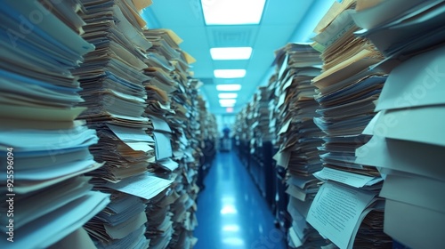 Stacks of paper medical records in a clinic, emphasizing the transition from traditional to digital healthcare photo