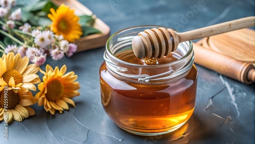 jar of honey and flowers