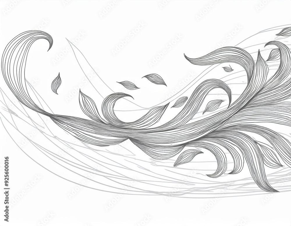 Fototapeta premium Abstract Wind and Leaves Sweeping Lines and Scattered Leaf Shapes in Motion