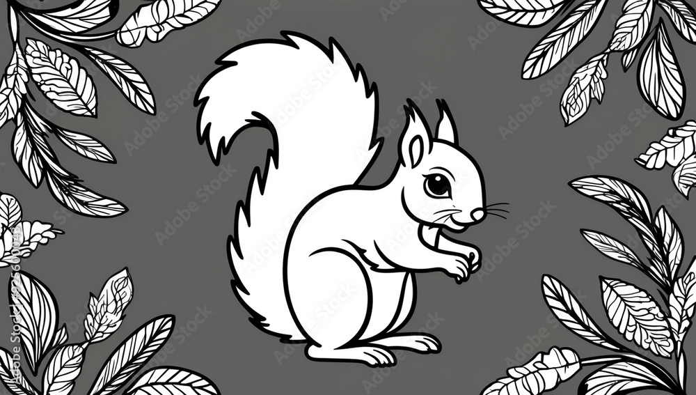 Naklejka premium Coloring page cute squirrel