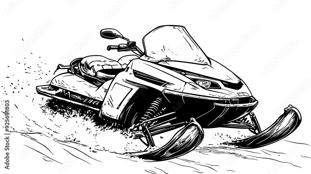 A snowmobile speeding over snow, showcasing its design and function. A snowmobile speeding over snow, showcasing its design and function.