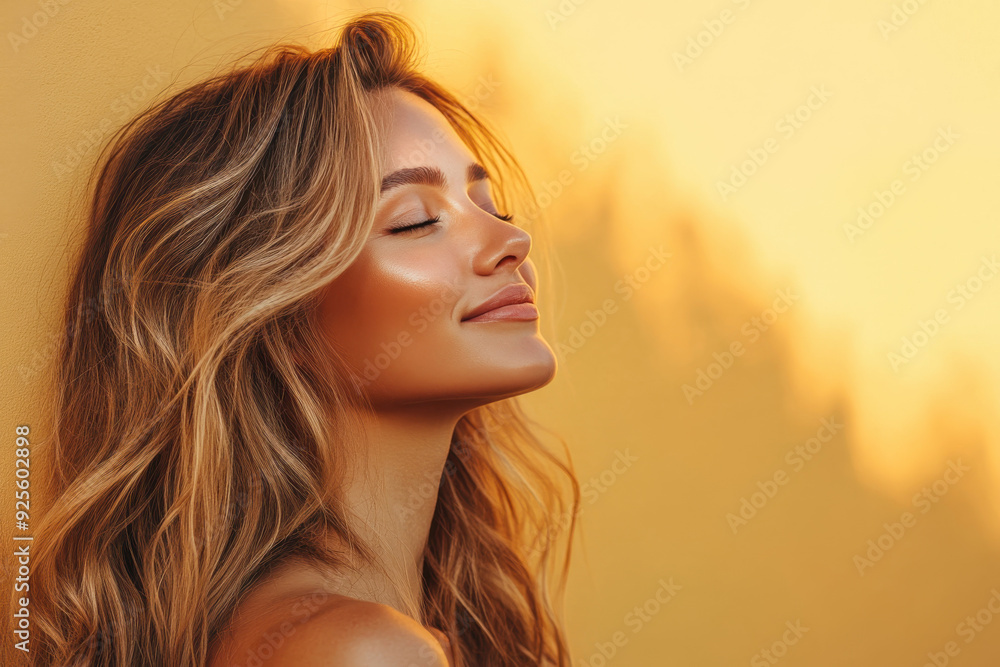 A close up of a woman's face with her eyes closed and long blond hair A close up of a woman's face with her eyes closed and long blond hair