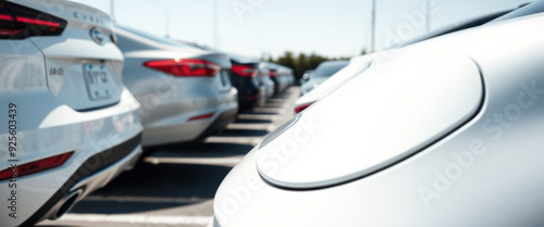 White Car Parked In Row Of Cars