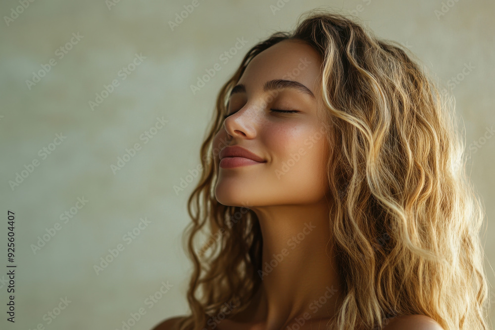 A close up of a woman's face with her eyes closed and long blond hair A close up of a woman's face with her eyes closed and long blond hair