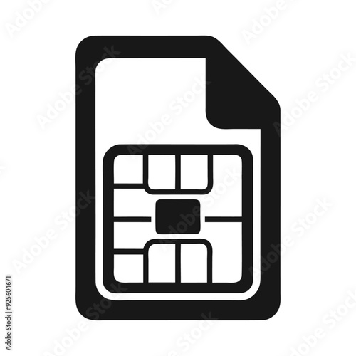 Black silhouette mobile sim card icon and vector illustration isolated on a white background