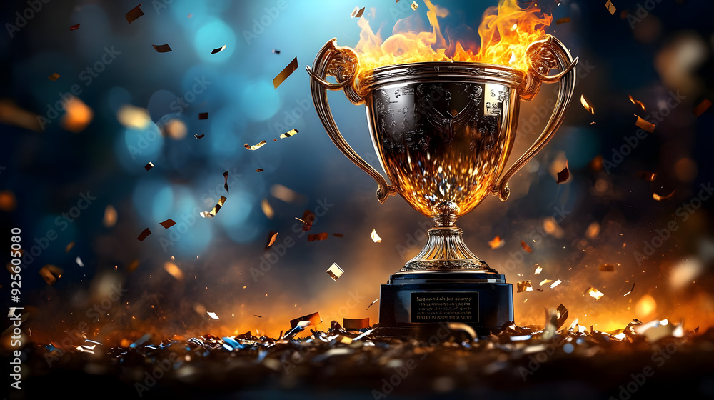 A trophy engulfed in flames, symbolizing victory and achievement. A trophy engulfed in flames, symbolizing victory and achievement.