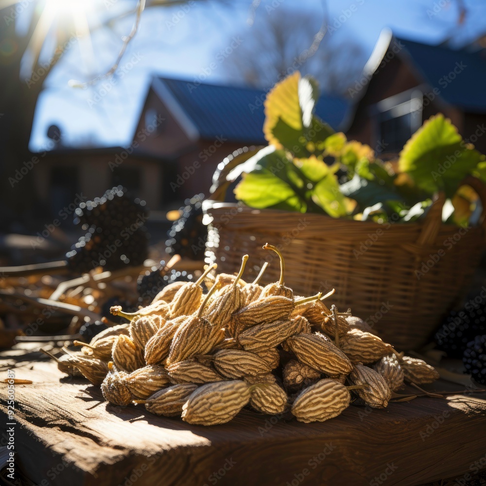 Obraz premium professional landscape photo capture of piles harvested by mulberry farming family in the garden