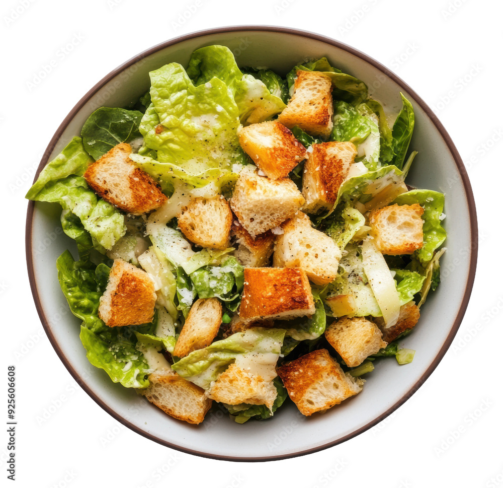 Fresh Caesar salad with croutons served in a bowl, cut out - stock png. Fresh Caesar salad with croutons served in a bowl, cut out - stock png.