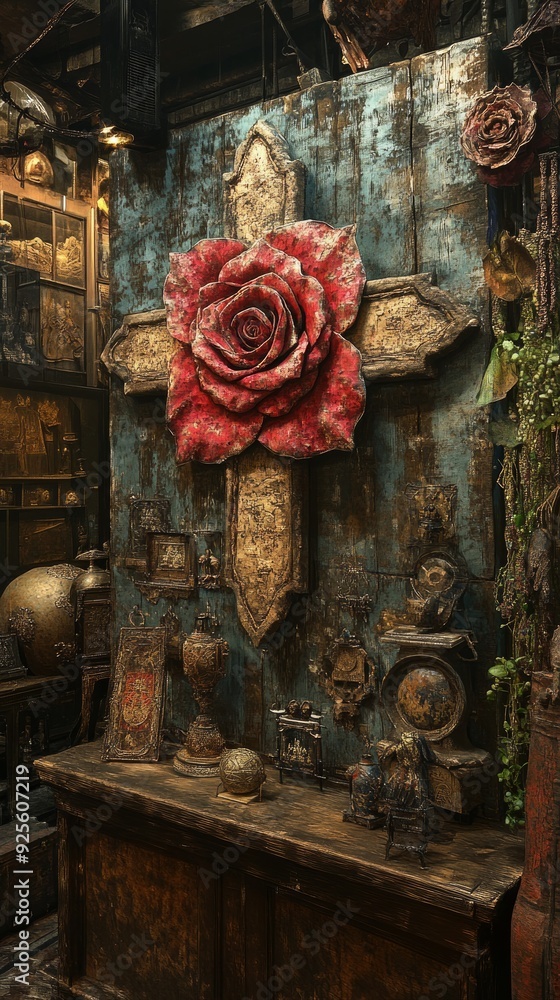 Fototapeta premium Rose Cross Historic Relic Rosicrucianism Religion Spiritual Symbol